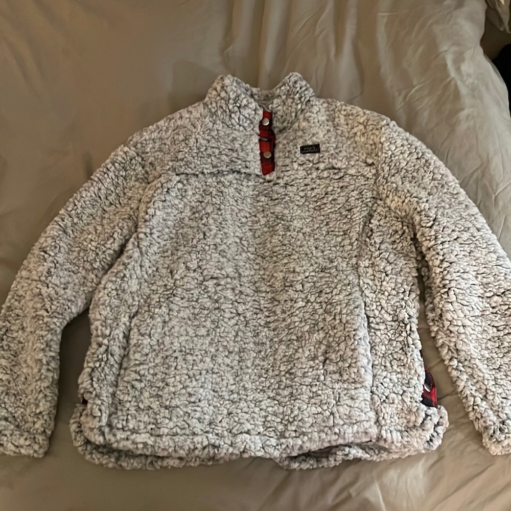 Simply Southern Pullover Fleece with plaid detail S